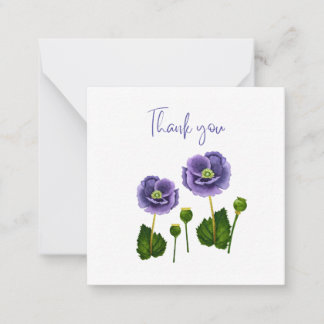 Purple Poppy Thank You Flat Notecard  Notitiekaartje