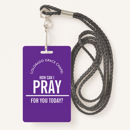 Purple prayer church volunteers id badge (Voorkant met draagriem)