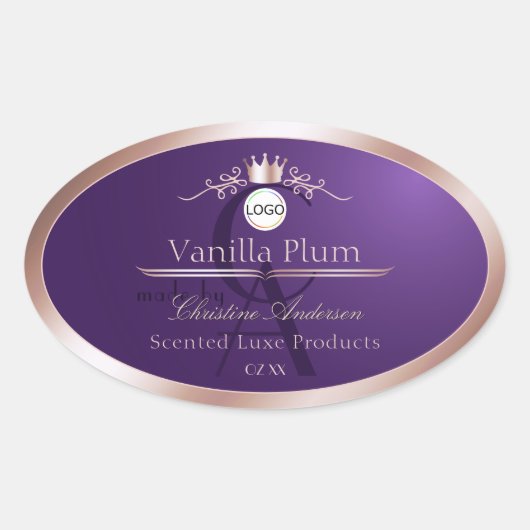 Purple Product Label Rose Gold Frame Logo Monogram (Voorkant)