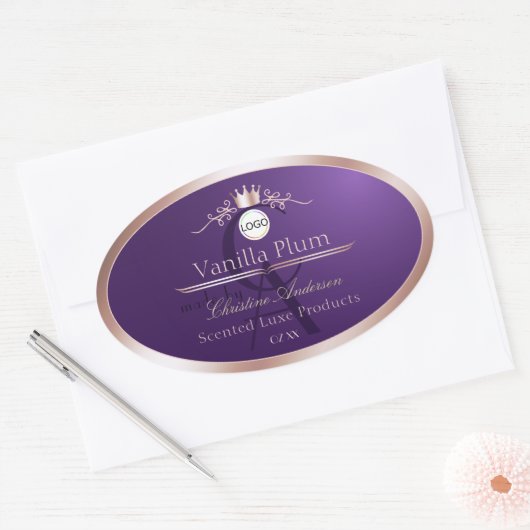 Purple Product Label Rose Gold Frame Logo Monogram (Envelop)
