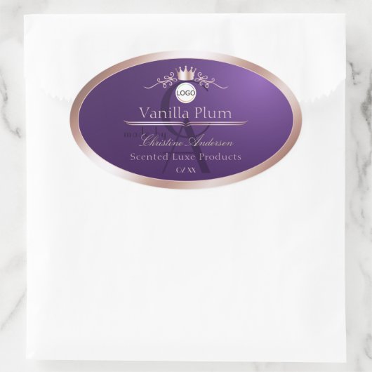 Purple Product Label Rose Gold Frame Logo Monogram (Tas)