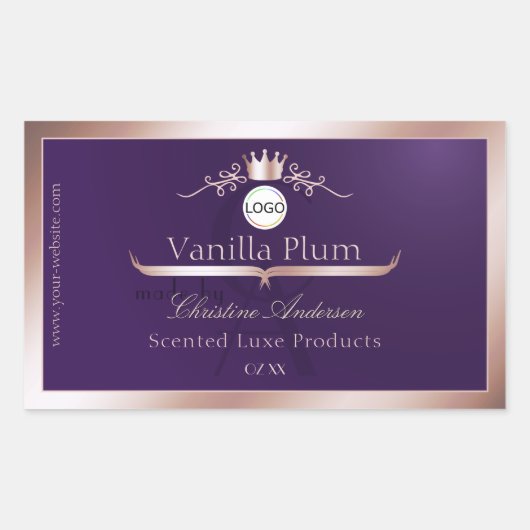 Purple Product Label Rose Gold Frame Logo Monogram (Voorkant)
