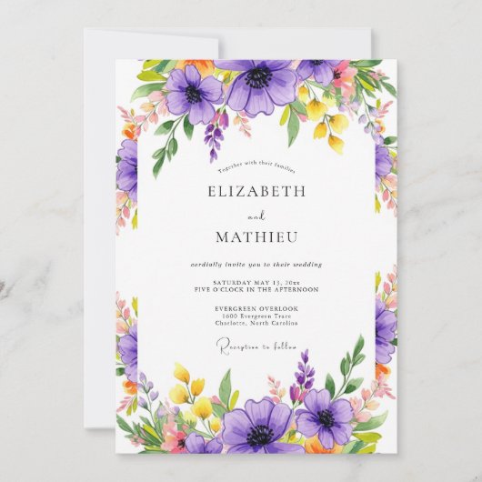 Purple Radiant Meadow Wedding Kaart (Voorkant)