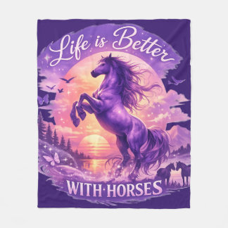 Purple Rearing Horse Sunset Fantasy Art Fleece Deken