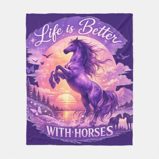 Purple Rearing Horse Sunset Fantasy Art  Fleece Deken (Voorkant)