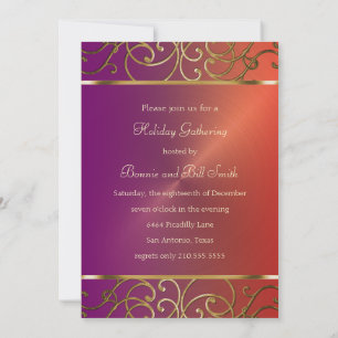 Purple Red and Gold Holiday Party Invitation Kaart