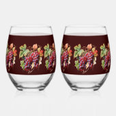 Purple Red Grapes Vines Burgundy Background Wijnglas Zonder Voet (Voorkant)