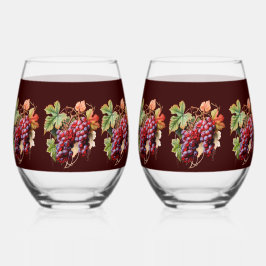Purple Red Grapes Vines Burgundy Background Wijnglas Zonder Voet