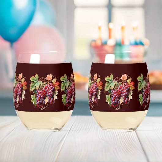 Purple Red Grapes Vines Burgundy Background Wijnglas Zonder Voet (Insitu (Baby Shower))