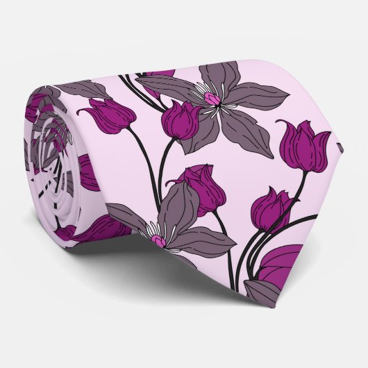 Purple retro ethnic elegant flower pattern stropdas (Opgerold)