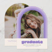 Purple Retro Striped Arch Graduation Announcement Kaart (Voorkant / Achterkant)