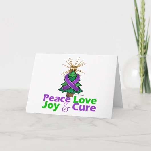 Purple Ribbon Christmas Peace Love Joy Cure Feestdagen Kaart (Voorkant)