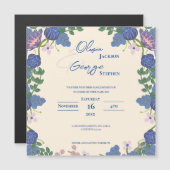 Purple Romantic Pretty Blue Florals Garden Wedding Magnetische Uitnodiging (Voorkant / Achterkant)