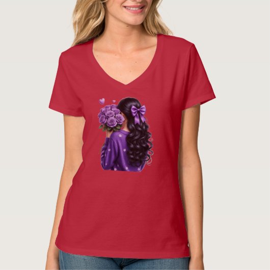 Purple Rose Bouquet Girl Digital Art T-shirt (Voorkant)