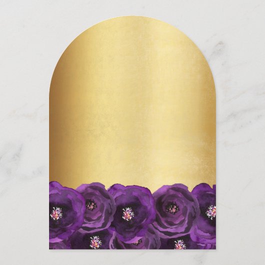 Purple Rose Floral Gold 50th Birthday Party Kaart (Achterkant)