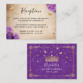 Purple Rose Gold Crown Elegant Details Informatiekaartje (Voorkant / Achterkant)