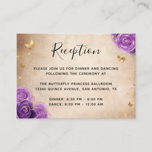 Purple Rose Gold Crown Elegant Details Informatiekaartje (Voorkant)