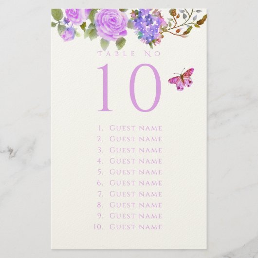 Purple Rose Ribbon Monogram Wedding Guest List Briefpapier (Voorkant)