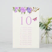 Purple Rose Ribbon Monogram Wedding Guest List Briefpapier (Staand voorkant)