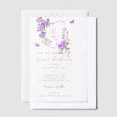 Purple Rose Ribbon Monogram Wedding  Invitation Vellum Uitnodigingen (Offset)
