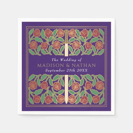 Purple Royal Medieval Gold Floral Sword Wedding Servet (Voorkant)