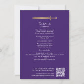 Purple Royal Medieval Gold Sword Wedding QR Code Kaart (Achterkant)