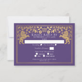 Purple Royal Medieval Lion Wedding RSVP Kaartje (Voorkant)