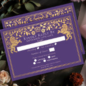 Purple Royal Medieval Lion Wedding RSVP Kaartje