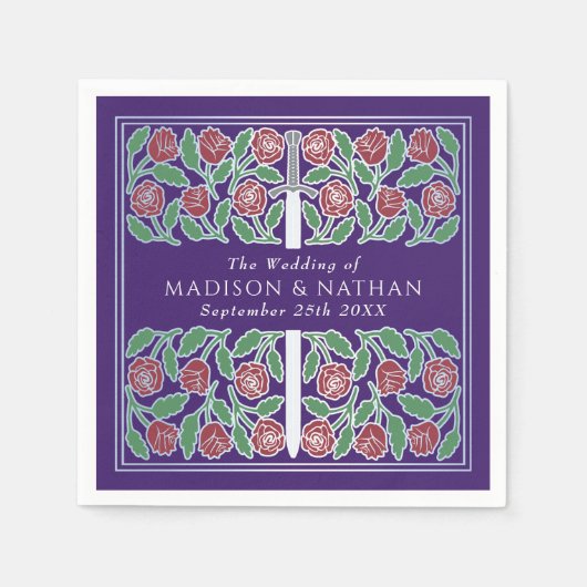 Purple Royal Medieval Silver Floral Sword Wedding Servet (Voorkant)