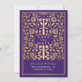Purple Royal Medieval Sword Wedding Photo Save The Date (Voorkant)