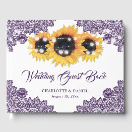 Purple Rustic Floral Lace Sunflower Wedding Gastenboek