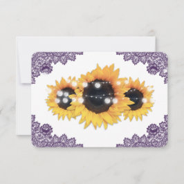 Purple Rustic Floral Lace Sunflower Wedding RSVP Kaartje