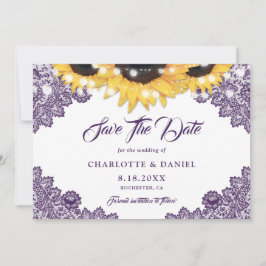 Purple Rustic Floral Lace Sunflower Wedding Save The Date