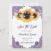 Purple Rustic Floral Lace Sunflower Wedding Save The Date (Voorkant)