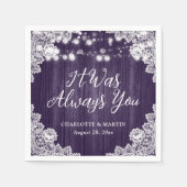 Purple Rustic Wood Floral Lace Wedding Servet (Voorkant)