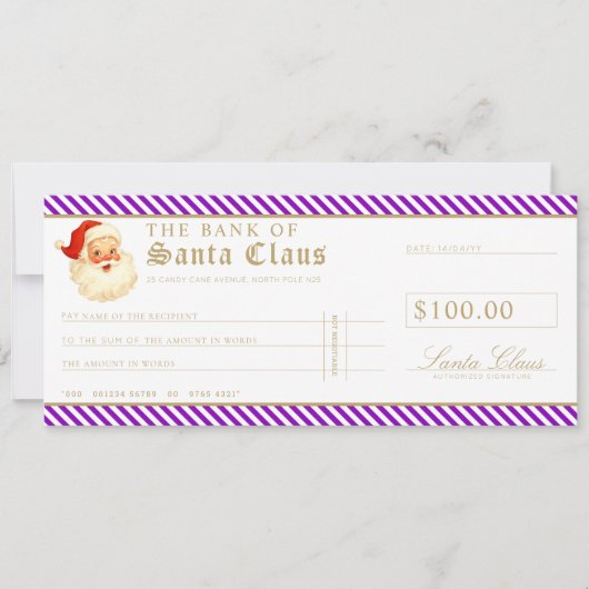 Purple Santa Cheque Gift Voucher Card Kaart (Voorkant)