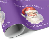 Purple Santa Claus Cute Personalized Christmas Cadeaupapier (Rol Hoek)