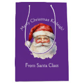 Purple Santa Claus Personalized Christmas Medium Cadeauzakje (Voorkant)