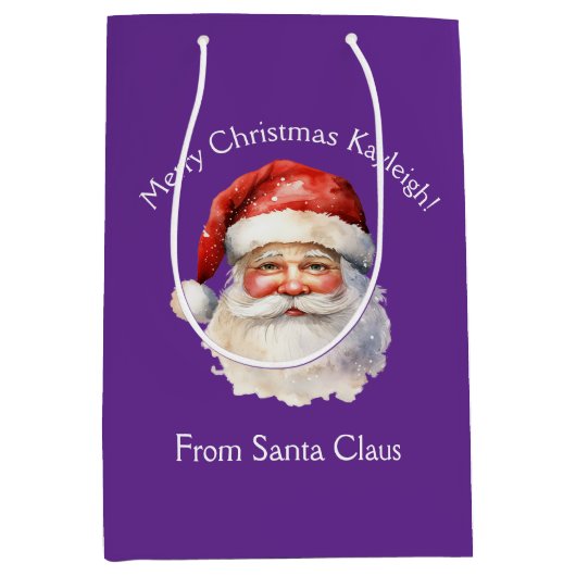 Purple Santa Claus Personalized Christmas Medium Cadeauzakje (Voorkant)