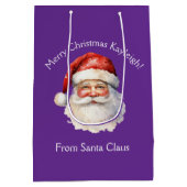 Purple Santa Claus Personalized Christmas Medium Cadeauzakje (Achterkant)