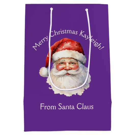 Purple Santa Claus Personalized Christmas Medium Cadeauzakje (Achterkant)