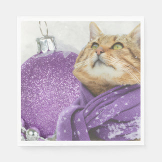 Purple Scarf Winter Cat Napkins Servet