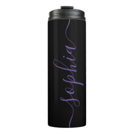 Purple Script Personalizable Name Thermal Tumbler Thermosbeker