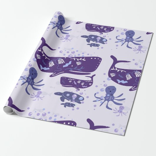 Purple Sea Creatures Whimsical Cadeaupapier (Uitgerold)