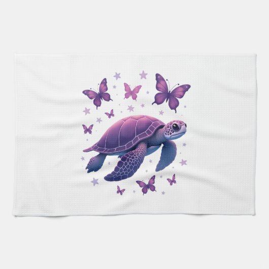 Purple - Sea Turtle Butterfly T-Shirt Theedoek (Horizontaal)