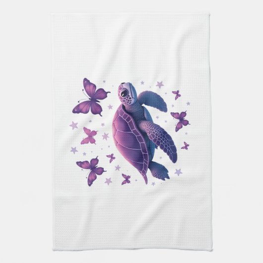 Purple - Sea Turtle Butterfly T-Shirt Theedoek (Verticaal)