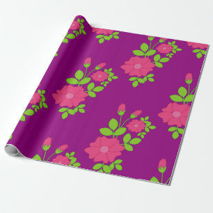 Purple seamless pattern with pink flowers and gree cadeaupapier