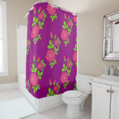 Purple seamless pattern with pink flowers and gree douchegordijn (In situ)