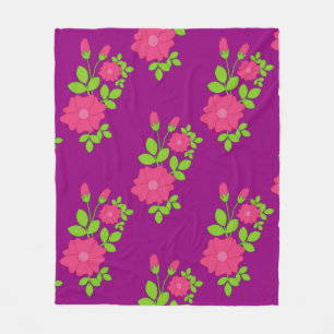 Purple seamless pattern with pink flowers and gree fleece deken
