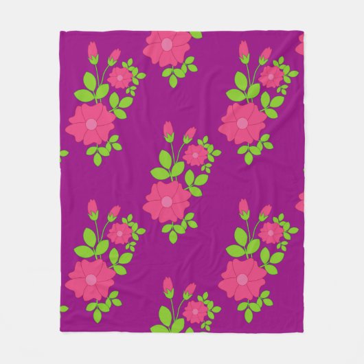 Purple seamless pattern with pink flowers and gree fleece deken (Voorkant)